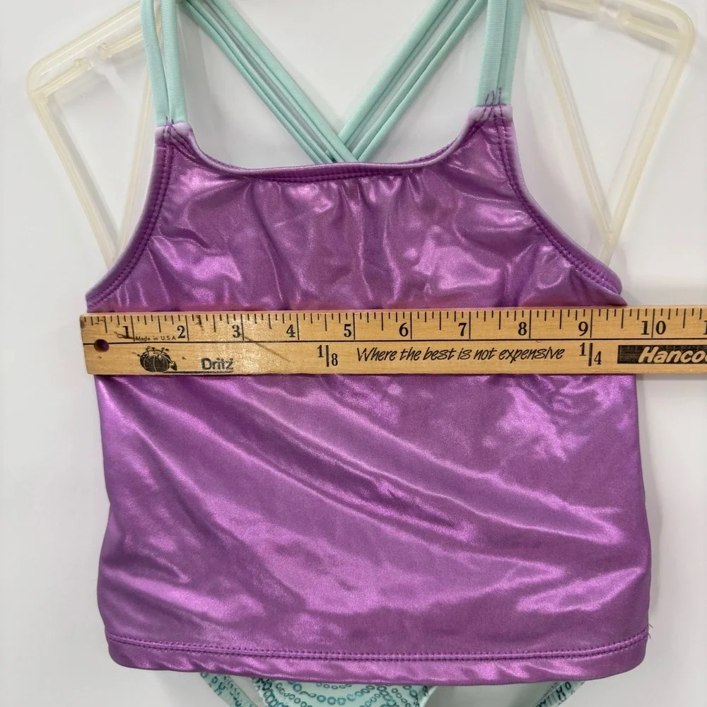 Wonder Nation Tankini Swimsuit Kids 4T Purple Metallic Strappy Mermaidcore Set